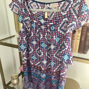 Pink Geometric Cut Out Top